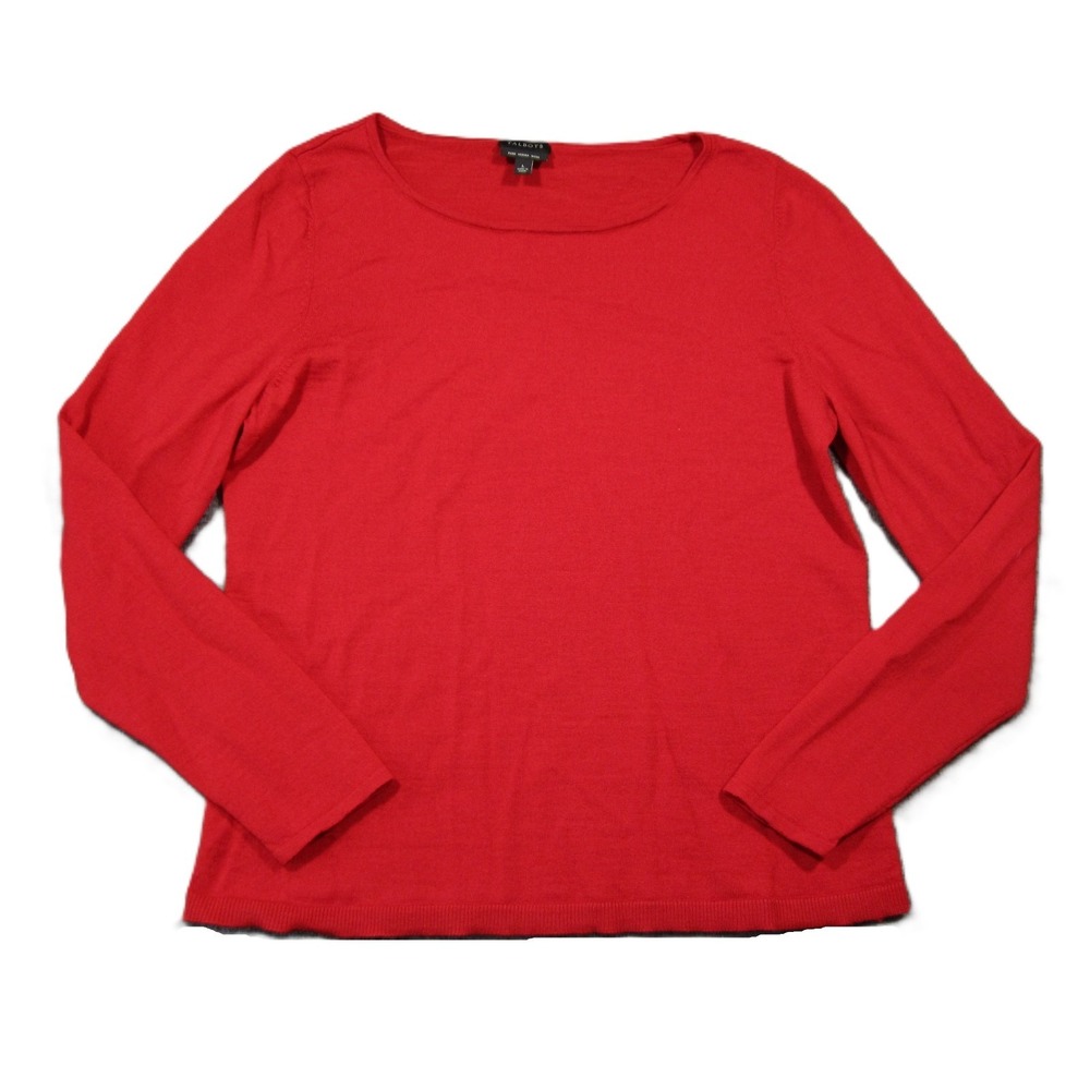 Talbots Sweater L Red Merino Wool Round Neck Holiday‎ Classic Christmas Festive